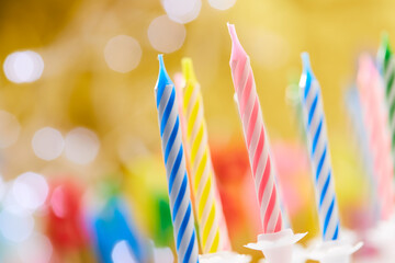 birthday candles   on the yellow background