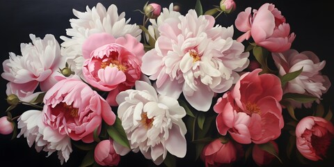 Fototapeta na wymiar blossomed pink white peonies