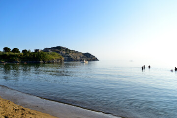 calm sea at sunset - Paralia Richa Nera (beach), Myrina, Lemnos island, Greece, Aegean sea