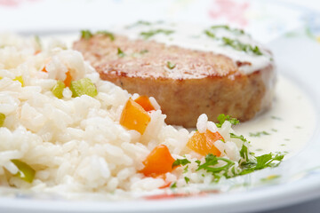 cutlet with rice and vegetables