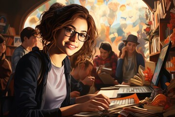 A person with ADHD surrounded by colorful and engaging elements of the planner, such as checklists, reminders, and goal-setting sections. 