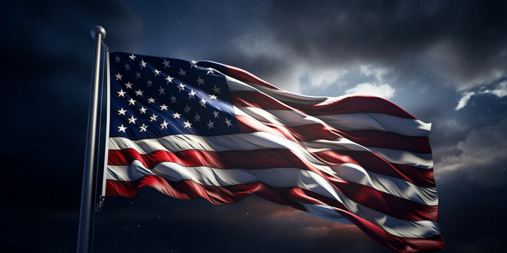american flag on the wind,Patriotic american flags against blurred background,A flag flying in the wind with a sun behind it,Sunny American Flag Waving in the Wind,A torn american flag with the word 