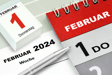 Deutscher Kalender Datum 1. Februar 2024 Donnerstag  Nahaufnahme