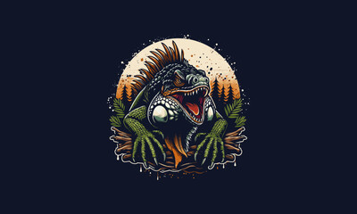 angry iguana on forest vector artwork design