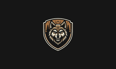 head wolf with shield vector logo design