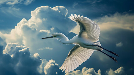 Egret soaring in the sky