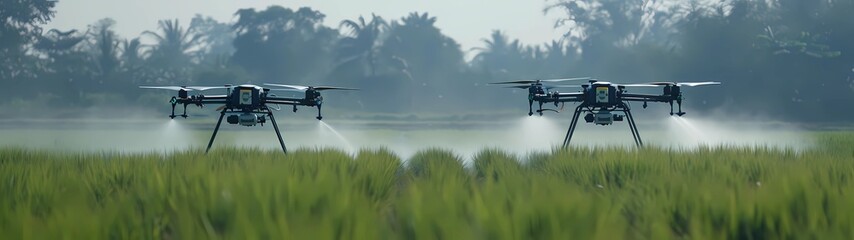 agricultural drones spraying a field - agriculture, agri-tech, farming, automation
