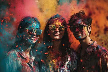 Obraz premium portrait of friends at a holi party 