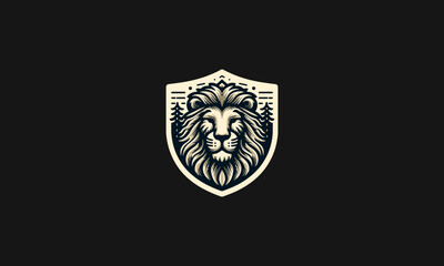 head lion with shield vector logo design
