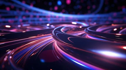Foto op Aluminium Blue pink and purple neon glow background, wallpaper, laser beam light lines, high speed internet, techonogy backdrop. abstract background. Generative AI © jirayut