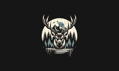 head deer on forest vector artwork design
