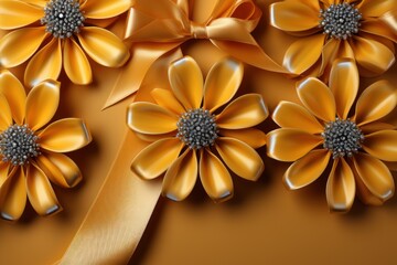  a close up of a bunch of flowers with a ribbon in the middle of the image and a ribbon in the middle of the image to the middle of the image.