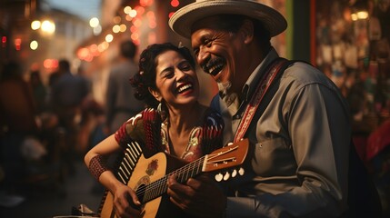 Cinematic Shot of Mexican People Enjoying Music, Cultural Rhythms, Musical Joy, Community Celebration, Vibrant Folk Traditions