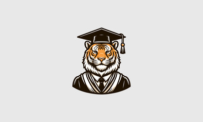 head tiger wearing graduate hat vector mascot design