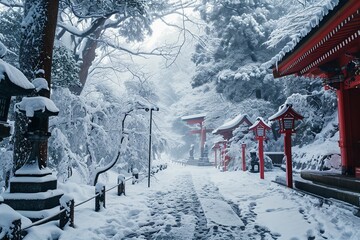 Naklejka premium 日本の冬の町並み・風景の写真（神社・田舎・都会）