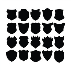 Silhouette Shield icon set in vintage style, Protect shield security line icons. Badge quality symbol, sign, logo or emblem, Vector, crown.