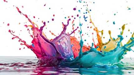 Bright colorful watercolor splash splatter stain brush strokes on white background. Modern vibrant aquarelle spot. Rainbow trendy isolated design on white. Element.