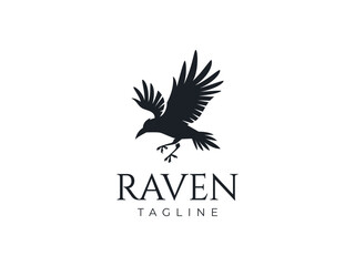 raven logo vector icon illustration, crow logo template