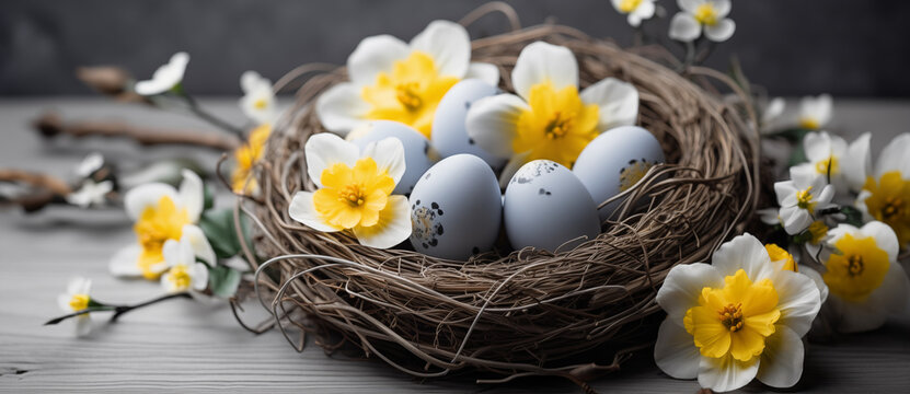 Osternest mit bunten Eiern, Ostereier Suche an Ostern, ein warmes Osterfest im Fr&uuml;hling, Ostern in der Natur