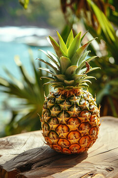 pineapples on a wooden background, nature