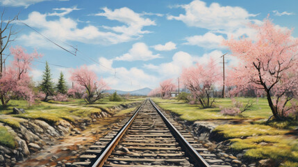 Fototapeta premium Spring sunset on railway tracks