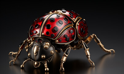 Juwelenbesetzter rot-schwarzer Marienk&auml;fer, Schmuck, Marienk&auml;fer als Brosche