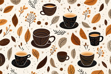 Coffee drink seamless pattern, drawing, design for coffee shop decoration, wallpaper, background.