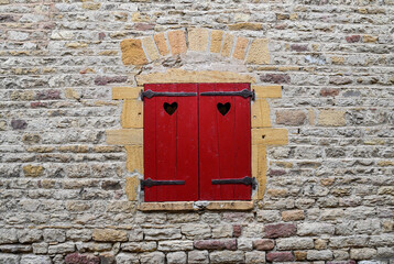 Old wooden red entry door