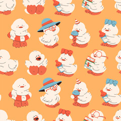 Little duck vector cartoon seamless pattern background for wallpaper, wrapping, packing, and backdrop.