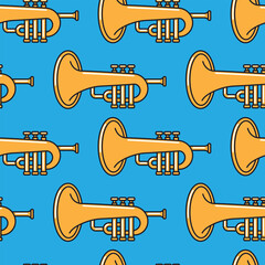 Trumpet vector cartoon seamless pattern background for wallpaper, wrapping, packing, and backdrop.