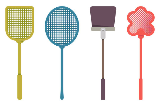 Fly swatter vector cartoon set isolated on a white background.