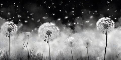 dandelion meadow abstract black and white