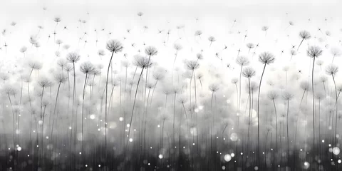 Fotobehang dandelion meadow abstract black and white © Ziyan Yang
