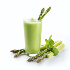 Fresh green smoothie with asparagus and mint in a transparent glass