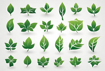 Leaves collection eco, Green leaves flat icon set, nature illustration and backgrounds, v3
