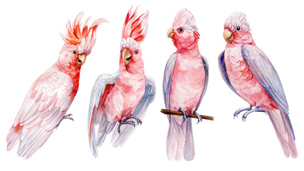 Pink cockatoo bird isolated. Watercolor hand-painted bird illustration for project, greeting card ,textile fabric print © Hanna