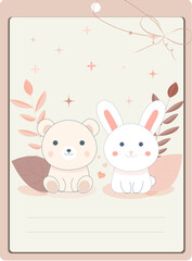 cards for bouquets and basic gifts with a bow in delicate shades with flowers, a bunny and a bear