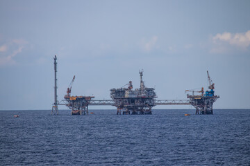 Oil refinery platform at the open sea, producing black gold, Aegean Sea, Greece 