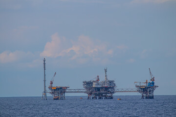 Oil refinery platform at the open sea, producing black gold, Aegean Sea, Greece 