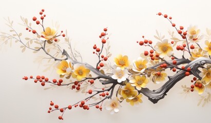 Naklejka premium chinese new year branch chinese cherry background