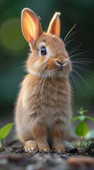 Fototapeta premium A cute little rabbit playing happily on the lawn