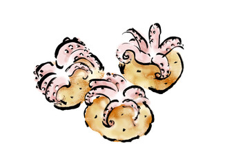 イイダコのたこ焼きの手描き和風イラスト