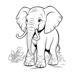 Elephant cartoon illustration coloring page - coloring book