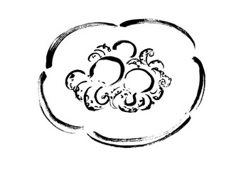 イイダコの煮付けの手描き和風イラスト