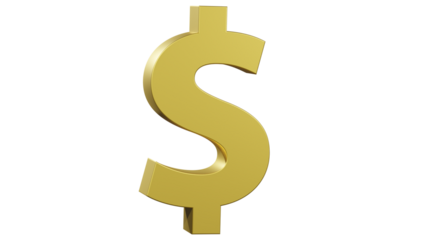 Isolated gold dollar sign. Golden dollar symbol 3d illustrated.