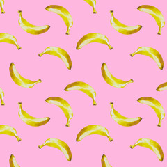 Banana pattern , fruit pattern on  pink background , blue , fabric pattern, textile design, food pattern, banana illustration, watercolor illustration	