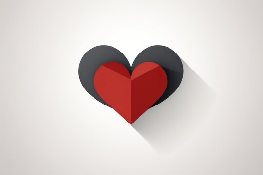 a red and black heart cut out of paper on a white background with the shadow of the heart on the left side of the image, and the right side of the heart.