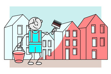 Cartoon Man with brush painting the wall of a residential building - home improvement concept illustration © Francesco Scatena