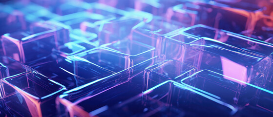 Obraz premium Futuristic digital network concept with glowing blue cubes.