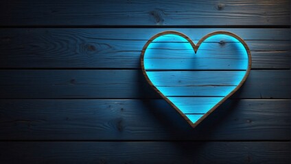 Wood Plank Background Wallpaper, Neon Blue Heart, Copy Space, Valentine's Day, Mother's Day, Women's Day